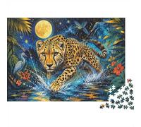 Casse-tête cérébral Stimulant, 1000 pièces Léopard Lune Eau Art Puzzle | 52x38cm Carton, Exercice cérébral, Ajustement serré, Passionnés d’énigmes, Réduction du stress