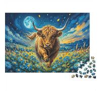 Casse-tête cérébral Stimulant, 1000 pièces Taureau Lune Fleur Art Puzzle | 70x50cm Carton, Entraînement cérébral, Découpe précise, Passionnés d’énigmes, Réduction du stress