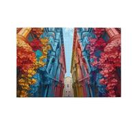 Casse-tête château rouge, jaune et bleu de 1000 pièces pour adultes en bois pour adultes cadeaux décoration d'intérieur