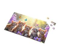 Casse-tête de 100 pièces pour enfants - Cinq chatons mignons dans un jardin avec papillons et fleurs - Puzzle de 1000 pièces pour filles (500 pièces)