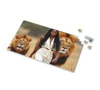 Casse-tête de 100 pièces pour enfants Une femme en blanc marche avec deux lions pour adultes - Puzzle de 750 pièces pour adultes (1000 pièces)