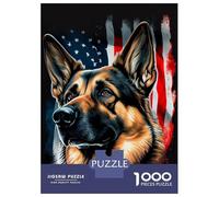 Casse-tête de 1000 pièces pour adultes - Berger allemand - Drapeau des États-Unis - Jeu de casse-tête - Cadeau d'anniversaire et cadeaux uniques - 70 x 50 cm - 1000 pièces