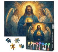 Casse-tête de 1000 pièces pour adultes - Cœur sacré de Jésus avec lumière divine et gloire angélique, art religieux inspirant, scène spirituelle, puzzle stimulant pour adultes (69,5 x 50,7 cm)
