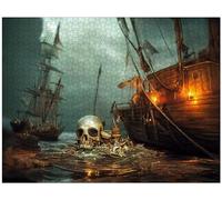Casse-tête de 1000 pièces pour adultes - Navires de pirates antiques en bois de qualité supérieure - Impression transparente emboîtable