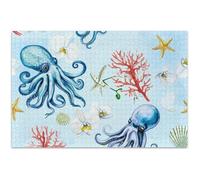 Casse-tête de 500 pièces pour adultes - Cadeaux techniques - Art pour adultes - Puzzle d'art animal - Poisson et pieuvre - Bleu mer - 52,1 x 37,9 cm