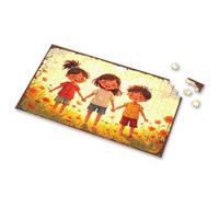 Casse-tête de 500 pièces pour adultes et enfants heureux dans un champ de fleurs au coucher du soleil - Puzzle pour tout-petits de 2 à 4 ans - Puzzle de 1 500 pièces (500 pièces)