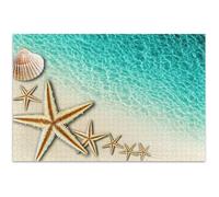 Casse-tête de 500 pièces pour adultes - Plage idiote - Étoile de mer bleu sarcelle - Puzzle amusant pour adultes - Paysage floral - 52 x 37 cm