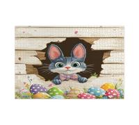 Casse-tête de chat bleu russe de printemps et de Pâques pour adultes, 1 000 pièces, œufs rustiques amusants en bois, motif ferme, décoration pour divertissement à la maison