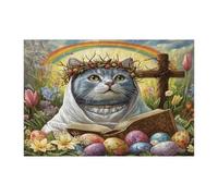 Casse-tête de chat bleu russe pour adultes, 300 pièces, œufs rétro en forme de croix, chaton en bois, décorations à motif campagnard pour fête de divertissement