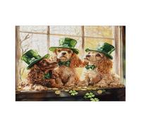 Casse-tête de la Saint-Patrick en bois pour adultes - 300 pièces - Motif cocker américain - Décoration rustique imprimée pour divertissement créatif