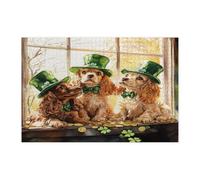 Casse-tête de la Saint-Patrick pour adultes de 1 000 pièces, motif cocker américain en bois, décoration rustique imprimée pour divertissement créatif