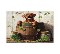 Casse-tête de la Saint-Patrick Rhodésien à dos de crête pour adultes de 1 000 pièces, puzzle rustique et amusant en bois imprimé pour animaux de compagnie de ferme pour divertissement à domicile