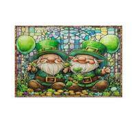 Casse-tête de nain de la Saint-Patrick pour adultes de 1 000 pièces en bois imprimé en vitrail Leprechaun Trèfle en bois imprimé, décorations de vacances amusantes pour divertissement à la maison