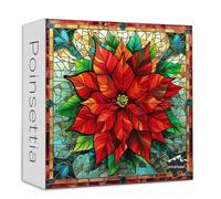 Casse-tête de Noël en verre teinté pour adultes, PICKFORU dégradé mosaïque poinsettia 1000 pièces, puzzle vintage difficile artistique comme décoration d'intérieur