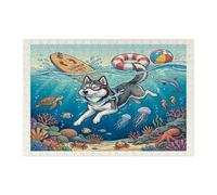 Casse-tête de plongée en bois pour adultes - 300 pièces - Motif : chiot d'été - Motif côtier - Décorations sous-marines pour divertissement à domicile