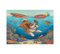 Casse-tête de plongée en forme de chien havanais de l'océan pour adultes, 500 pièces, puzzles d'été en bois côtier, motif sous-marin pour divertissement à la maison