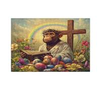 Casse-tête de singe de Pâques pour adultes, 300 pièces, œufs rétro en bois imprimés en forme de croix, décorations à motif de ferme de campagne pour fête de divertissement