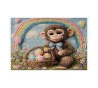 Casse-tête de singe de Pâques pour adultes de 300 pièces, œufs en feutre de laine, puzzles en bois d'animaux de ferme, décorations imprimées pour fête de divertissement
