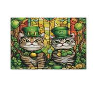 Casse-tête en bois de 300 pièces en forme de chat américain à poil court pour adultes en vitrail - Motif trèfle - Décoration pour divertissement à domicile