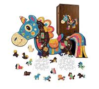 Casse-tête en bois, forme de cheval artisanal, puzzle en bois moulé | idéal pour les voyages de vacances, voiture, avion, camping-car, attente, famille grands-parents, petits-