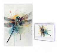 Casse-tête en bois personnalisé de 1 000 pièces pour adultes - Casse-tête aquarelle libellule à partir de photos pour famille, mariage, Noël, cadeaux d'anniversaire