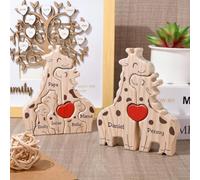 Casse-tête en bois personnalisés en forme de girafe, panneaux décoratifs, 2 à 5 noms de famille, cadeau pour pendaison de crémaillère, Noël, fête des mères, fête des pères, anniversaire (4 girafes)