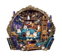 Casse-tête en bois pour adultes, bibliothèque de chats pour adultes, puzzle en bois pour adultes, forme unique, cadeaux pour amis, décoration murale d'intérieur (M-29 x 27,2 cm, 190 pièces)