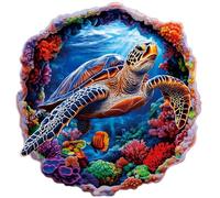 Casse-tête en bois pour adultes, effet de vision 3D, tortue de mer, puzzle en bois de forme unique, 200 pièces pour adultes, jeu familial, cadeau décoratif de festival, 28,4 x 27,2 cm