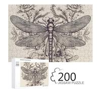 Casse-tête en Bois pour Adultes, imprimé Floral et Libellule dessiné à la Main, 24,9 x 35,3 cm, Convient pour Les Amateurs de Puzzle Adultes