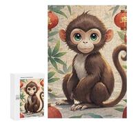Casse-tête en bois pour adultes pour décoration d'intérieur, puzzle de singe de style chinois de forme unique avec boîte exquise, puzzle en bois personnalisé 300 pièces pour cadeau de famille, voyage