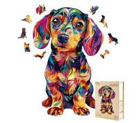 Casse-tête en bois pour adultes, teckel coloré pour adultes, 80 pièces, puzzle en bois pour adultes, forme d'animal unique, cadeaux pour amis et famille, art mural sur toile (S - 21,6 x 14 cm)