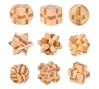 Casse-Tête en Bois Set, 3D IQ Puzzle Esprit Test Jouet, Jouet de Puzzle en Bois Jeu Éducatif Logique Cadeau pour Enfants, Adolescents et Adulte, 9 Pièces
