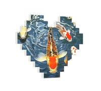 Casse-tête en brique de construction en forme de cœur du Japon - Carpe koï fantaisie - Puzzle pour adultes - Bloc photo personnalisé - Décoration d'intérieur - Puzzle de briques 3D pour homme et femme