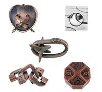 Casse-tête en Métal, Joyeee Brain Teaser Puzzles Métallique Jouet de Verrouillage Déverrouiller, IQ Logique Test Puzzles de l'intelligence éducative pour Adultes et Enfants, Difficulté Novice - 5PCS C