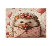 Casse-tête hérisson de Saint-Valentin pour adultes de 500 pièces, lettres d'amour amoureux des animaux, décoration imprimée de vacances pour divertissement créatif