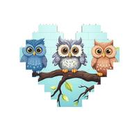 Casse-tête hiboux sur une branche en forme de cœur, puzzle photo personnalisé pour adultes Micro blocs de construction 3D pour décoration d'intérieur