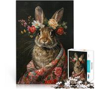 Casse-tête Lapin avec des Fleurs Puzzle 1000 pièces pour Adolescents 38x52cm avec Affiche et Feuille de Questions correspondantes à partir de 14 Ans