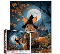 Casse-tête lapin et chapeau de sorcière pour adultes - Puzzle de 1000 pièces pour adultes - Château de nuit d'Halloween - 1000 pièces - Citrouille d'Halloween - Décoration murale