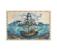 Casse-tête nautique Devon Rex Cat Ocean pour adultes - 1000 pièces - Phare de mer d'été en bois imprimé - Décorations sous-marines pour divertissement à domicile