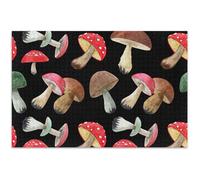 Casse-tête noir aquarelle champignons pour adultes de 500 pièces, peinture artistique animale, puzzle cool personnalisé pour adultes, cadeau pour jeu d'éléphant blanc, 52,8 x 37,9 cm