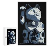 Casse-tête pour Adolescents 1000 PCS Blue Maneki Neko Illustration Casse-tête pour Adultes, Jeu De Réflexion, Décoration Intérieure, Cadeaux Anti-Stress 1000 PCS