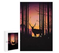 Casse-tête pour Adolescents 1000 PCS Forest Sunset with Deer Silhouette Casse-tête pour Adultes, Jeu De Réflexion, Décoration Intérieure, Cadeaux Anti-Stress 1000 PCS