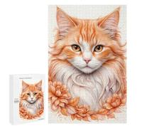 Casse-tête pour Adolescents 1000 PCS Ginger Cat with Flowers Casse-têtes pour Adultes, Jeu De Réflexion, Anti-Stress, Cadeau d'anniversaire Original 1000 PCS