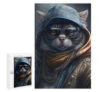 Casse-tête pour Adolescents 1000 PCS Rapper Cat with Glasses Casse-tête pour Adultes, Jeu De Réflexion, Décoration Intérieure, Cadeaux Anti-Stress 1000 PCS