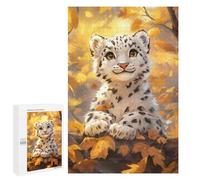 Casse-tête pour Adolescents 1000 PCS Snow Leopard Cub in Autumn Casse-tête pour Adultes, Jeu De Réflexion, Décoration Intérieure, Cadeaux Anti-Stress 1000 PCS