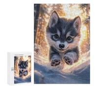Casse-tête pour Adolescents 300 PCS Cute Wolf Pup in Snow Casse-tête pour Adultes, Jeu De Réflexion, Décoration Intérieure, Cadeaux Anti-Stress 300 PCS
