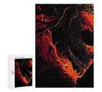 Casse-tête pour Adolescents 300 PCS Fiery Skull Abstract Art Casse-tête pour Adultes, Jeu De Réflexion, Décoration Intérieure, Cadeaux Anti-Stress 300 PCS