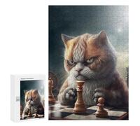 Casse-tête pour Adolescents 300 PCS Funny Cat Playing Chess Casse-tête pour Adultes, Jeu De Réflexion, Décoration Intérieure, Cadeaux Anti-Stress 300 PCS