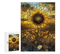 Casse-tête pour Adolescents 300 PCS Stained Glass Sunflower Casse-tête pour Adultes, Jeu De Réflexion, Décoration Intérieure, Cadeaux Anti-Stress 300 PCS