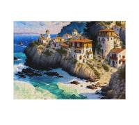 Casse-tête pour Adolescents 38x26cm/1000pcs Coastal Village with White Houses Casse-tête pour Adolescents Jeu De Réflexion Cadeaux De Décoration Parfaits pour Les Amis Et La Famille 38x26cm/1000pcs